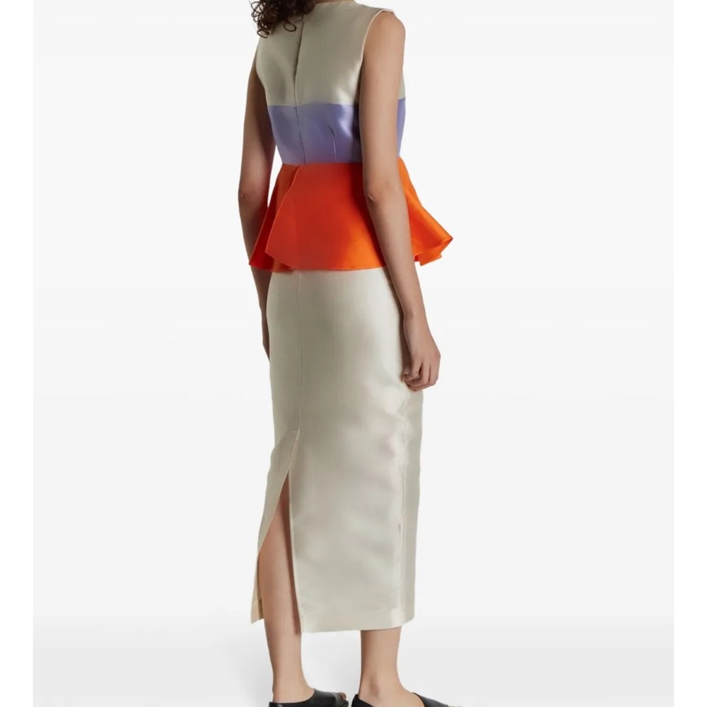 Destree Cream and Orange Peplum Ruffled Midi Cocktail Dress. Style name: Cy - Picture 5 of 6